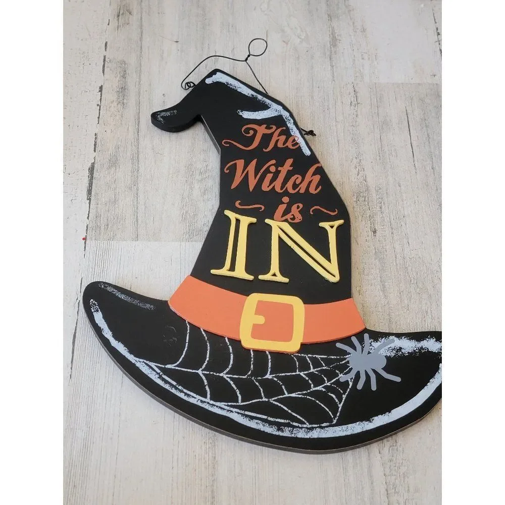 Halloween the witches in hat sign‎ spider web home decor